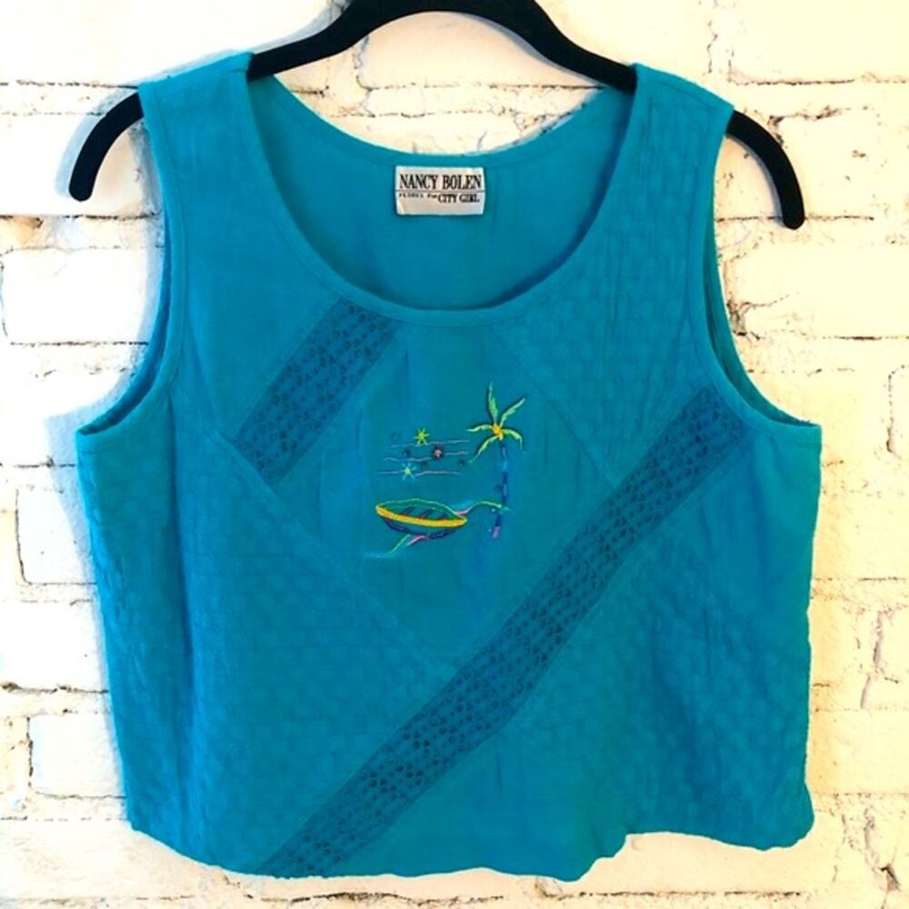 Vintage Nancy Bolen Sleeveless Petites Palm Tree Tank